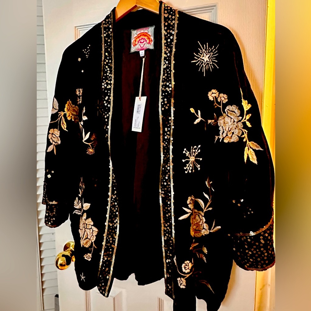 NWT 1X Johnny Was silk velvet kimono jacket